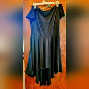 Black off the shoulder high low dress, never worn, size L